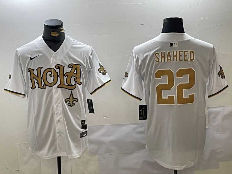 Mens New Orleans Saints #22 Rashid Shaheed White Cool Base Stitched Jerseys